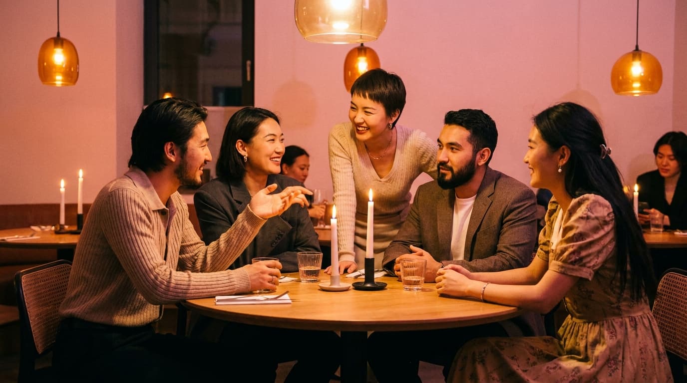 Dinner gathering with diverse young people