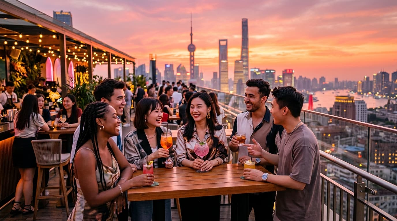 Rooftop bar social gathering